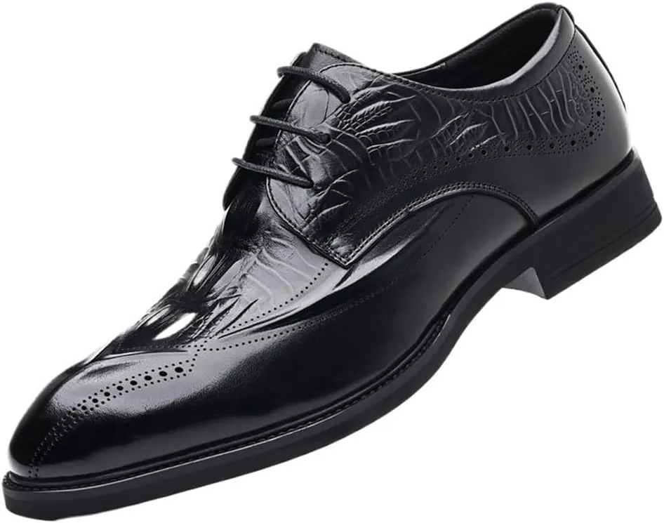 Men's Leather Oxford Dress Shoes Brogue Lace Up Casual Flats Black Non Slip Low Top Anti-Slip Classic