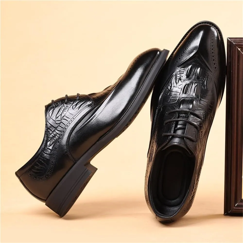 Men's Leather Oxford Dress Shoes Brogue Lace Up Casual Flats Black Non Slip Low Top Anti-Slip Classic