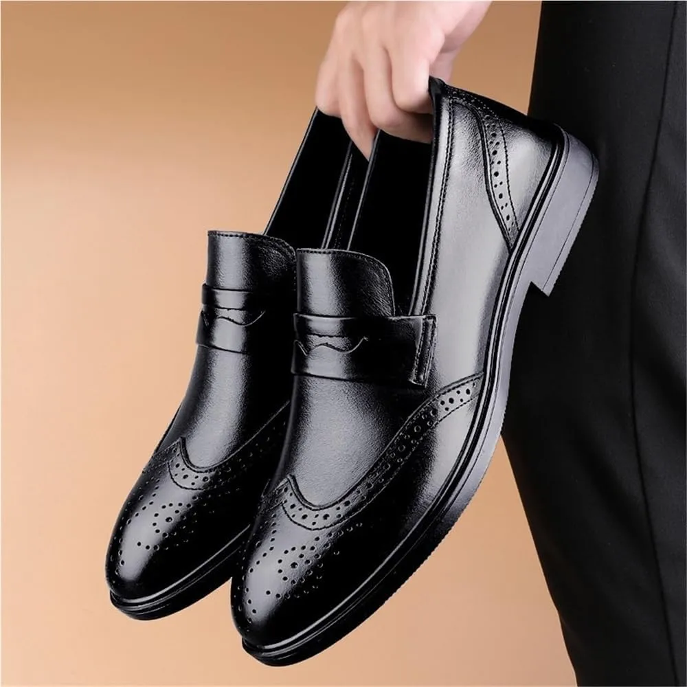 Mens Leather Oxford Dress Shoes Lace Up Formal Business Party Comfortable Anti Slip Pointed Toe