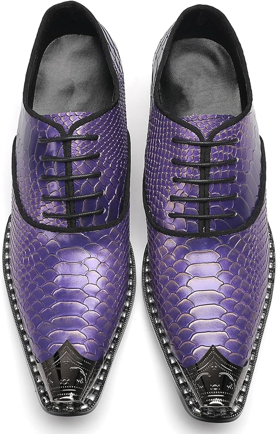 Men’s Leather Oxfords Purple Dress Casual Shoes – Metal Pointed Toe Lace-Up Oxford, Fashion Formal Shoes for Weddings, Prom, Parties, Business & Evening Wear
