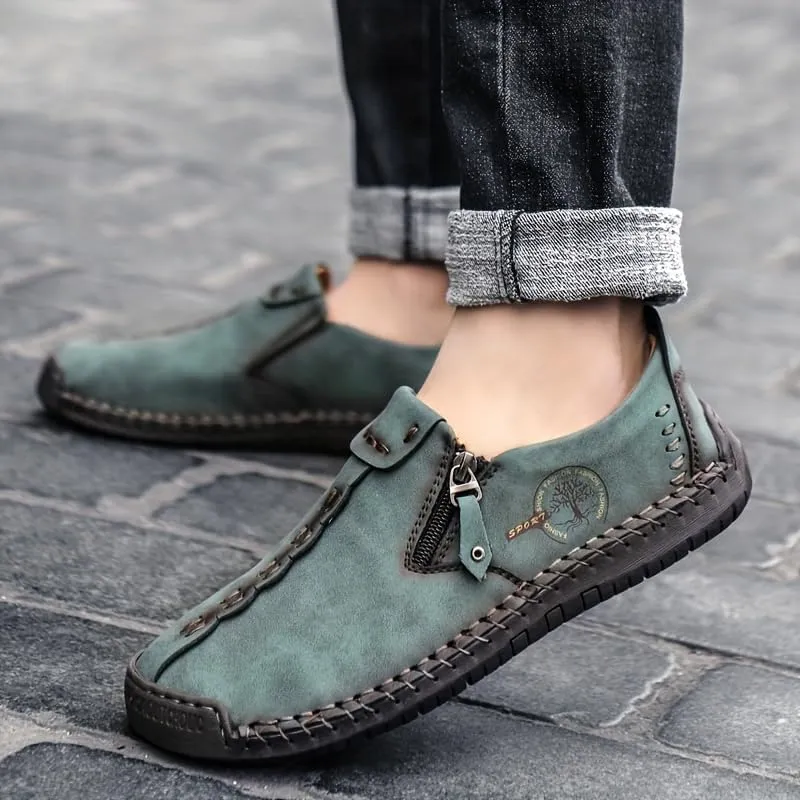 Men's Loafer Shoes with Side Zipper, Comfy Non-Slip Slip On Shoes, Men's Leather Shoes, Breathable Comfortable Casual Shoes