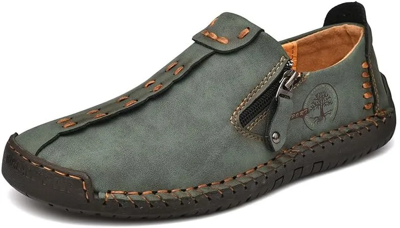 Men's Loafer Shoes with Side Zipper, Comfy Non-Slip Slip On Shoes, Men's Leather Shoes, Breathable Comfortable Casual Shoes