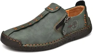 Men's Loafer Shoes with Side Zipper, Comfy Non-Slip Slip On Shoes, Men's Leather Shoes, Breathable Comfortable Casual Shoes