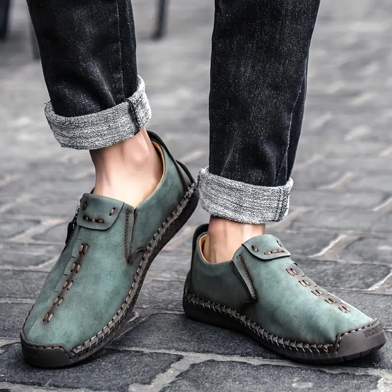 Men's Loafer Shoes with Side Zipper, Comfy Non-Slip Slip On Shoes, Men's Leather Shoes, Breathable Comfortable Casual Shoes