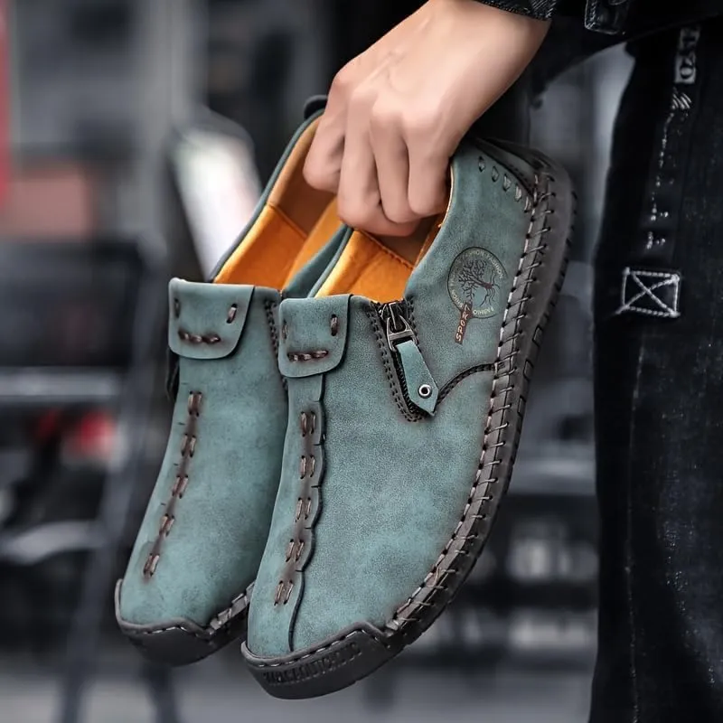 Men's Loafer Shoes with Side Zipper, Comfy Non-Slip Slip On Shoes, Men's Leather Shoes, Breathable Comfortable Casual Shoes