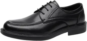 Mens Oxford Dress Shoes Vegan Leather Lace Up Apron Toe Block Heel Non Slip Rubber Sole Formal Classic