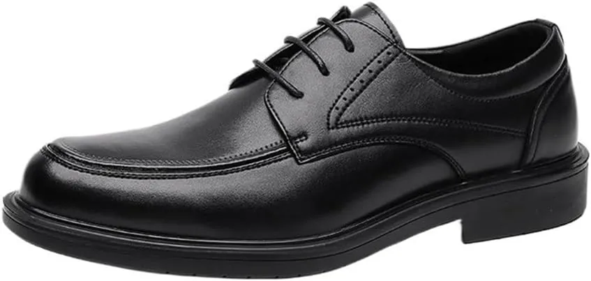Mens Oxford Dress Shoes Vegan Leather Lace Up Apron Toe Block Heel Non Slip Rubber Sole Formal Classic