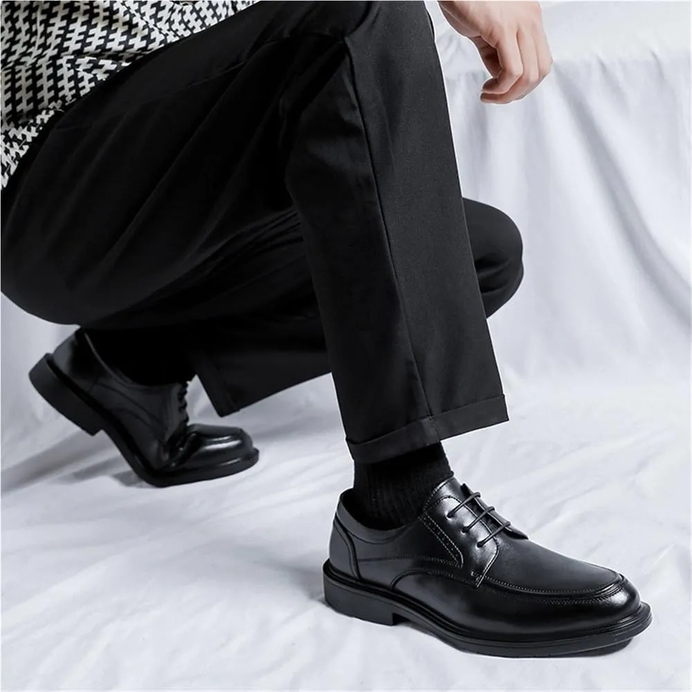Mens Oxford Dress Shoes Vegan Leather Lace Up Apron Toe Block Heel Non Slip Rubber Sole Formal Classic