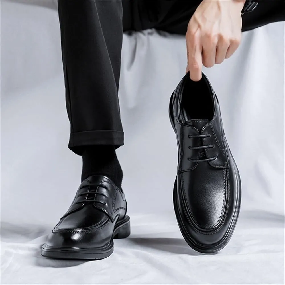 Mens Oxford Dress Shoes Vegan Leather Lace Up Apron Toe Block Heel Non Slip Rubber Sole Formal Classic