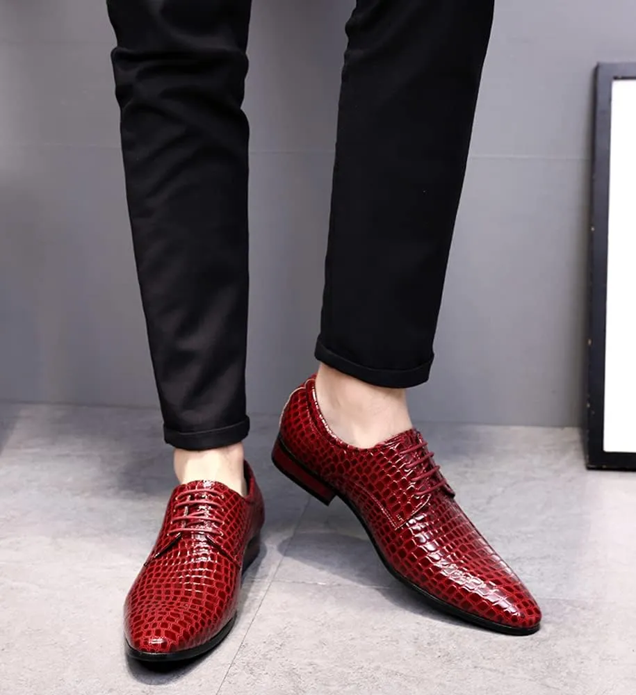 Men's Oxfords Alligator Patent Leather Wedding Prom Formal Dress Casual Shoes for Men
