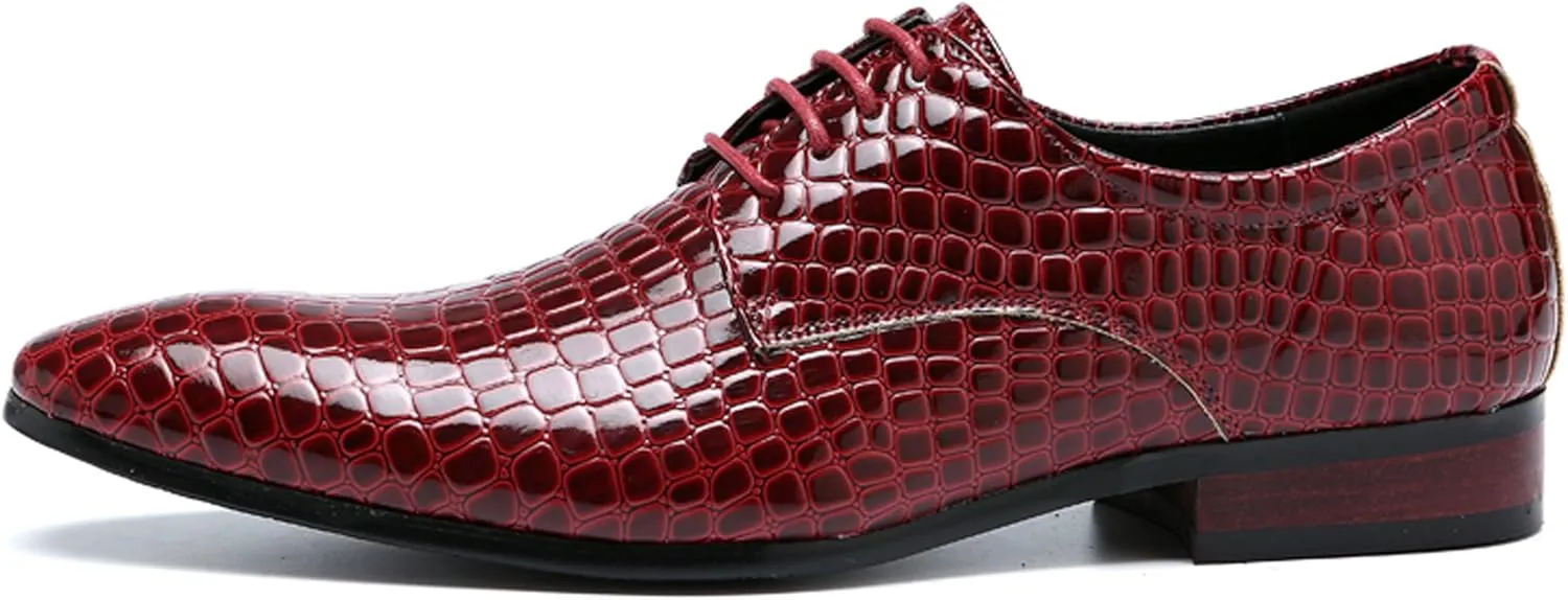 Men's Oxfords Alligator Patent Leather Wedding Prom Formal Dress Casual Shoes for Men
