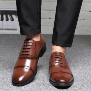 Men's Wingtip Oxford Dress Shoes Handmade Leather Brogue Business Formal Classic Black Shoes for Men