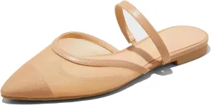 Mesh Mules for Women Comfy Raffia Woven Strap Closed Pointed Toe Mule Flats Casual Slip on Dress Slides Flats
