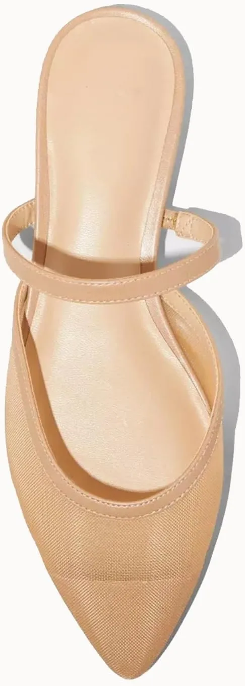 Mesh Mules for Women Comfy Raffia Woven Strap Closed Pointed Toe Mule Flats Casual Slip on Dress Slides Flats