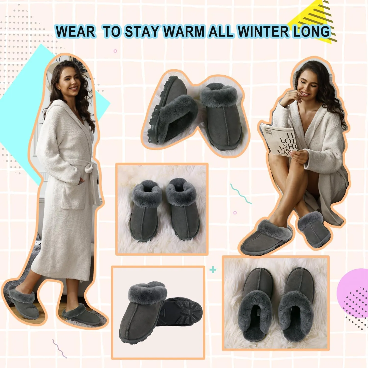 MH MYLUNE HOME Australian Sheepskin Slippers for Women - Luxuriously Soft and Sturdy, Ideal for Indoor and Outdoor Use - Shearling and Sheepskin Mule Slippers for Women