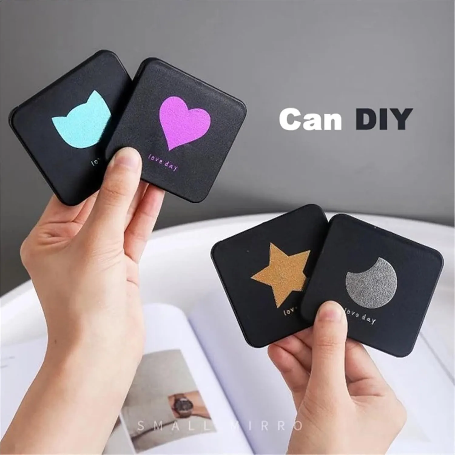 Mini Makeup Mirror Double-Sided Makeup Mirrors Women Portable Cute Handheld Mini Mirror 2 Face Square Makeup Mirror Multiple(Black)