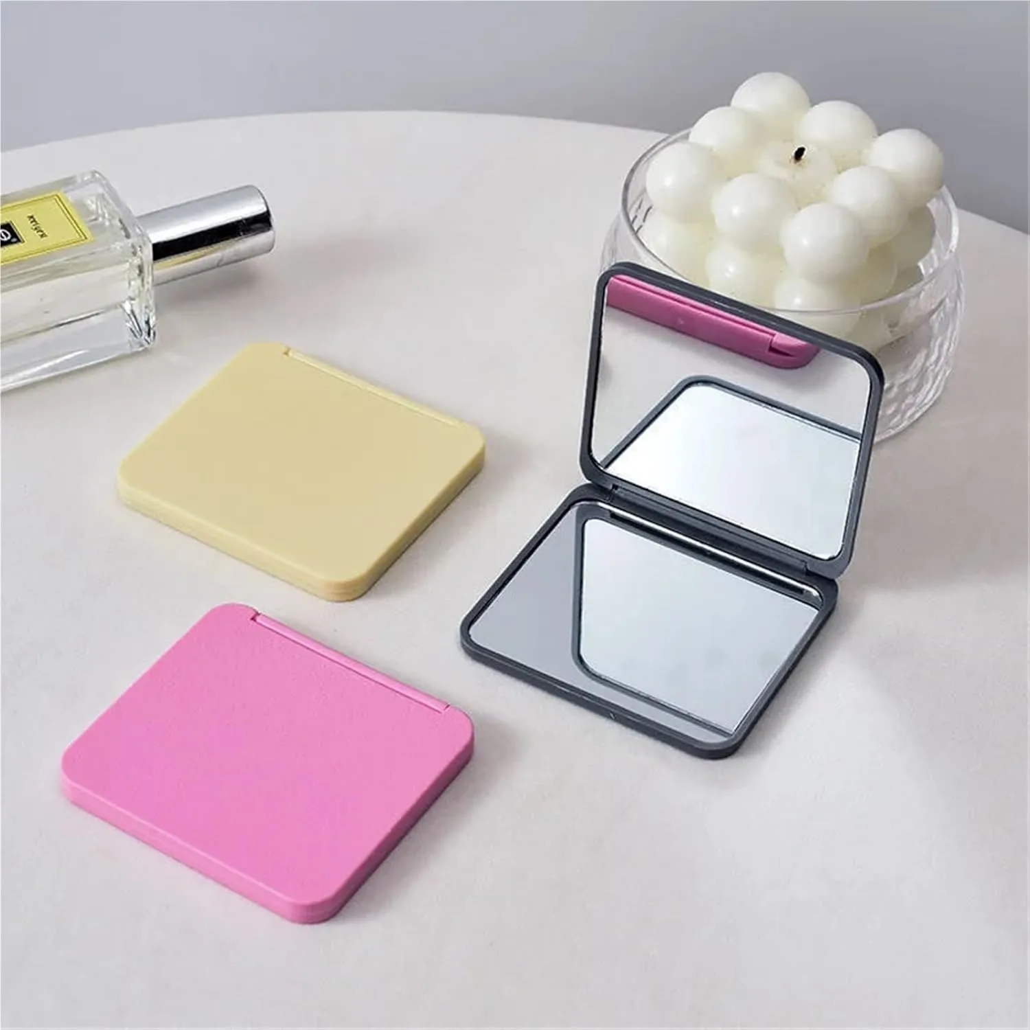 Mini Makeup Mirror Double-Sided Makeup Mirrors Women Portable Cute Handheld Mini Mirror 2 Face Square Makeup Mirror Multiple(Black)