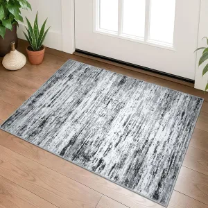 Modern Abstract Entryway Rug Indoor 2x3 Washable Rug Non-Slip Soft Small Area Rug Black Grey White Kitchen Mats Thin Print Faux Wool Floor Carpet Throw Rugs for Entrance Bedroom Home Decor