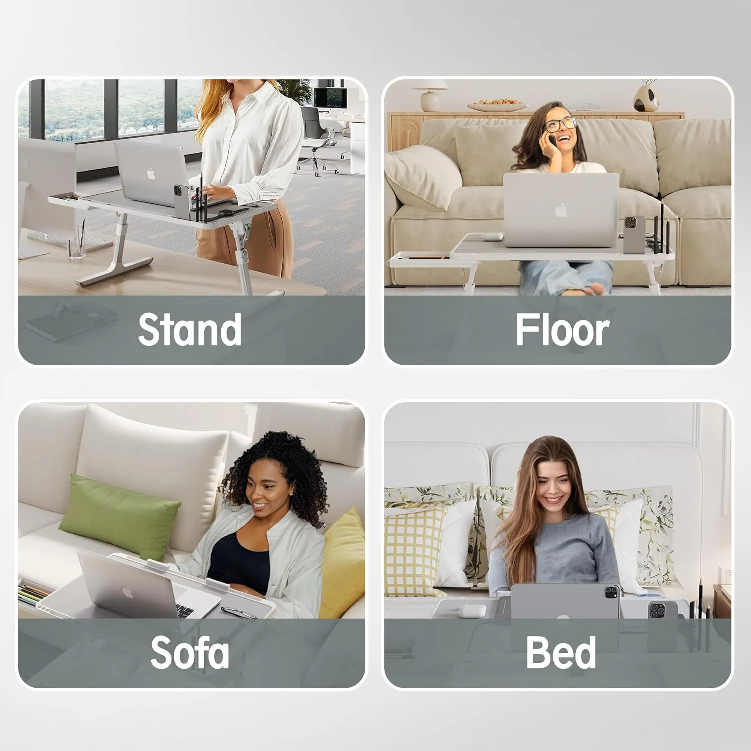 Monomi Laptop Desk for Bed, Height & Angle Adjustable Laptop Stand for Bed，Light Weight Foldable Portable Lap Desks Trays with Storage Drawers, Lap Table for Eating, Working, Writing and Drawing