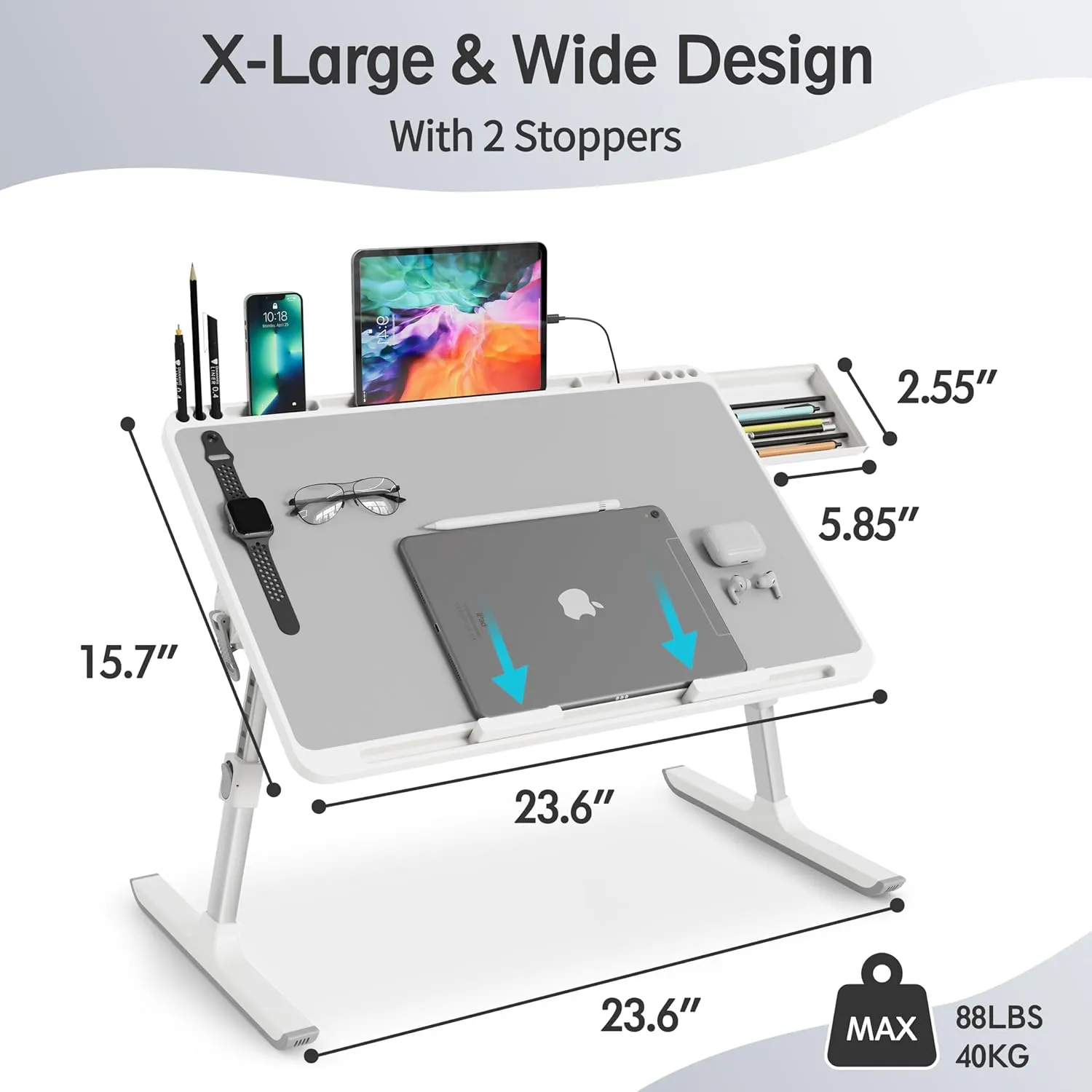 Monomi Laptop Desk for Bed, Height & Angle Adjustable Laptop Stand for Bed，Light Weight Foldable Portable Lap Desks Trays with Storage Drawers, Lap Table for Eating, Working, Writing and Drawing