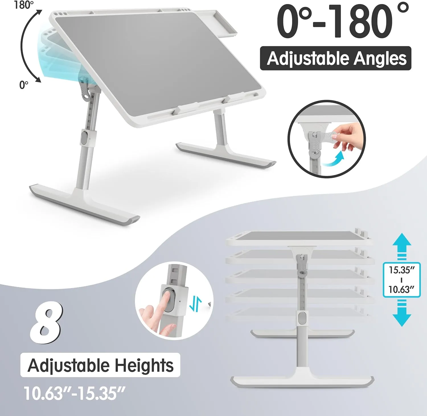 Monomi Laptop Desk for Bed, Height & Angle Adjustable Laptop Stand for Bed，Light Weight Foldable Portable Lap Desks Trays with Storage Drawers, Lap Table for Eating, Working, Writing and Drawing