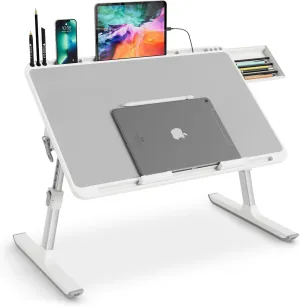 Monomi Laptop Desk for Bed, Height & Angle Adjustable Laptop Stand for Bed，Light Weight Foldable Portable Lap Desks Trays with Storage Drawers, Lap Table for Eating, Working, Writing and Drawing