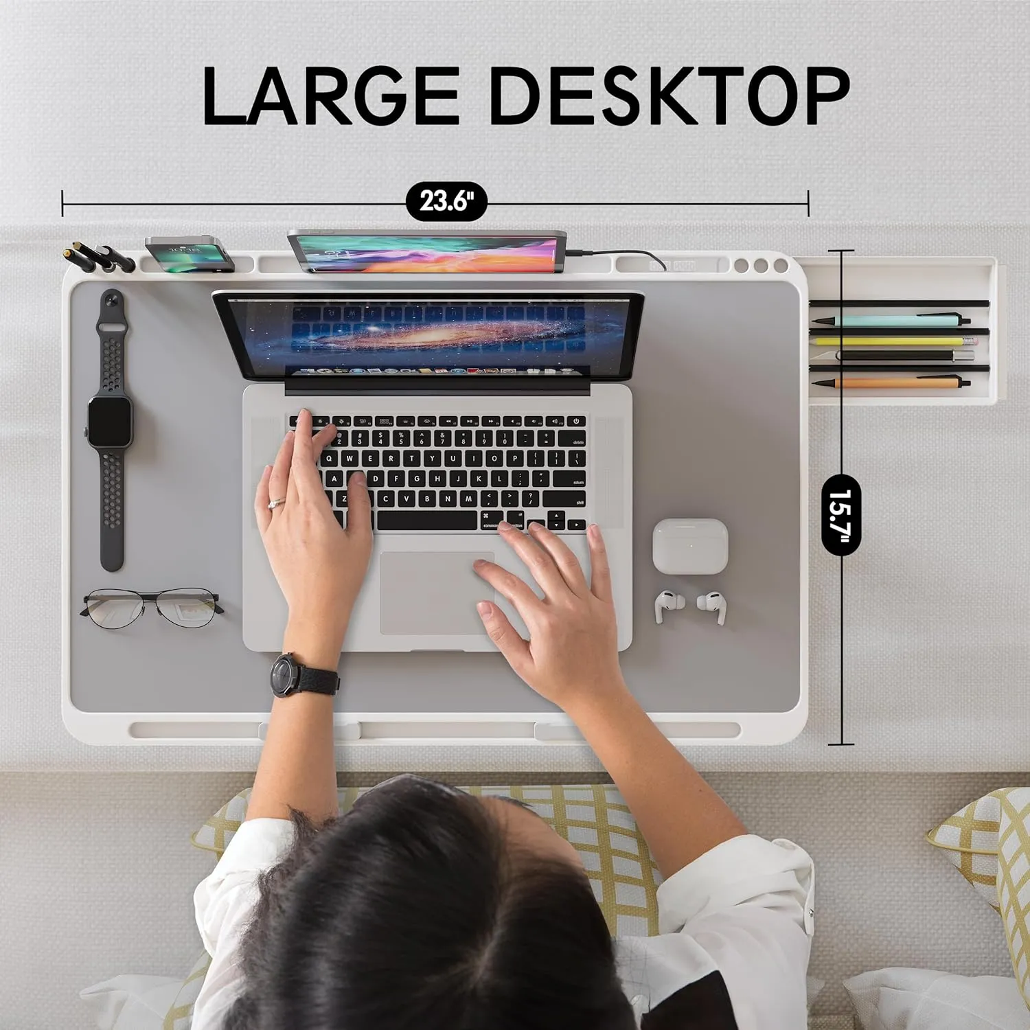 Monomi Laptop Desk for Bed, Height & Angle Adjustable Laptop Stand for Bed，Light Weight Foldable Portable Lap Desks Trays with Storage Drawers, Lap Table for Eating, Working, Writing and Drawing