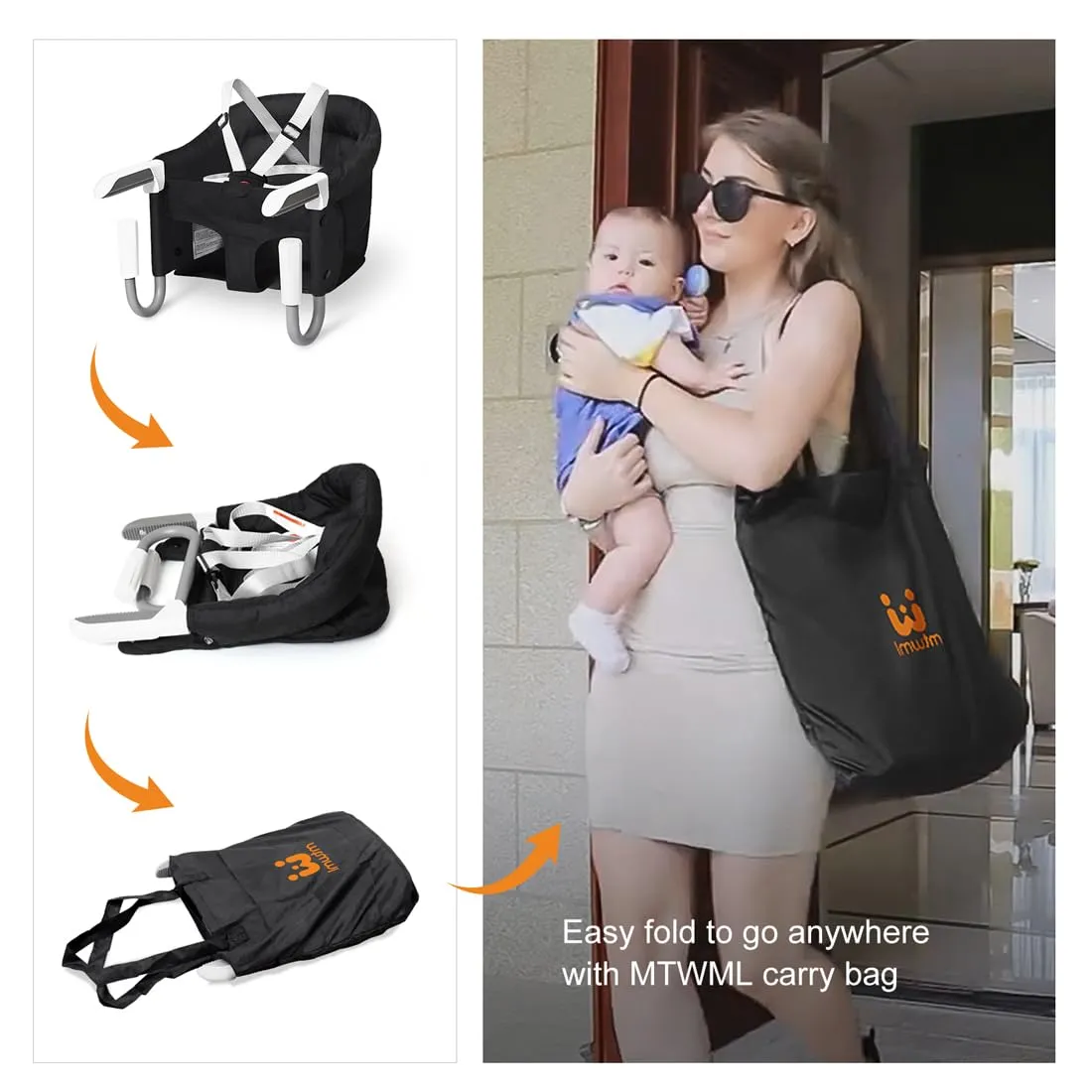 MTWML Portable High Chair for Table,Hook On High Chair That Attaches to Table,Space Saver Clip On Counter High Chair for Baby,Easy Clean Baby Feeding Seat with Carry Bag for Travel(Pure-Black)