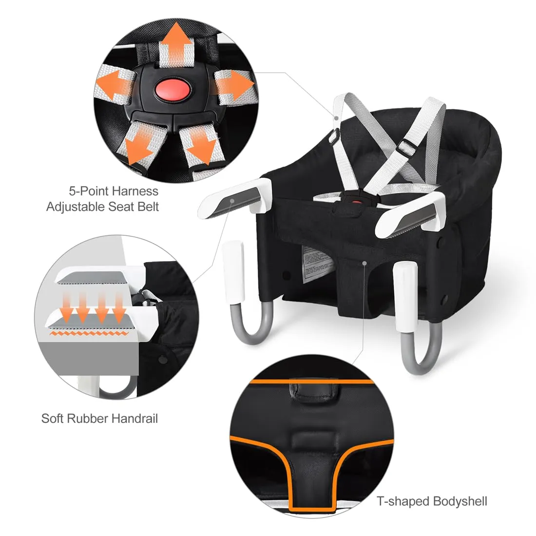 MTWML Portable High Chair for Table,Hook On High Chair That Attaches to Table,Space Saver Clip On Counter High Chair for Baby,Easy Clean Baby Feeding Seat with Carry Bag for Travel(Pure-Black)