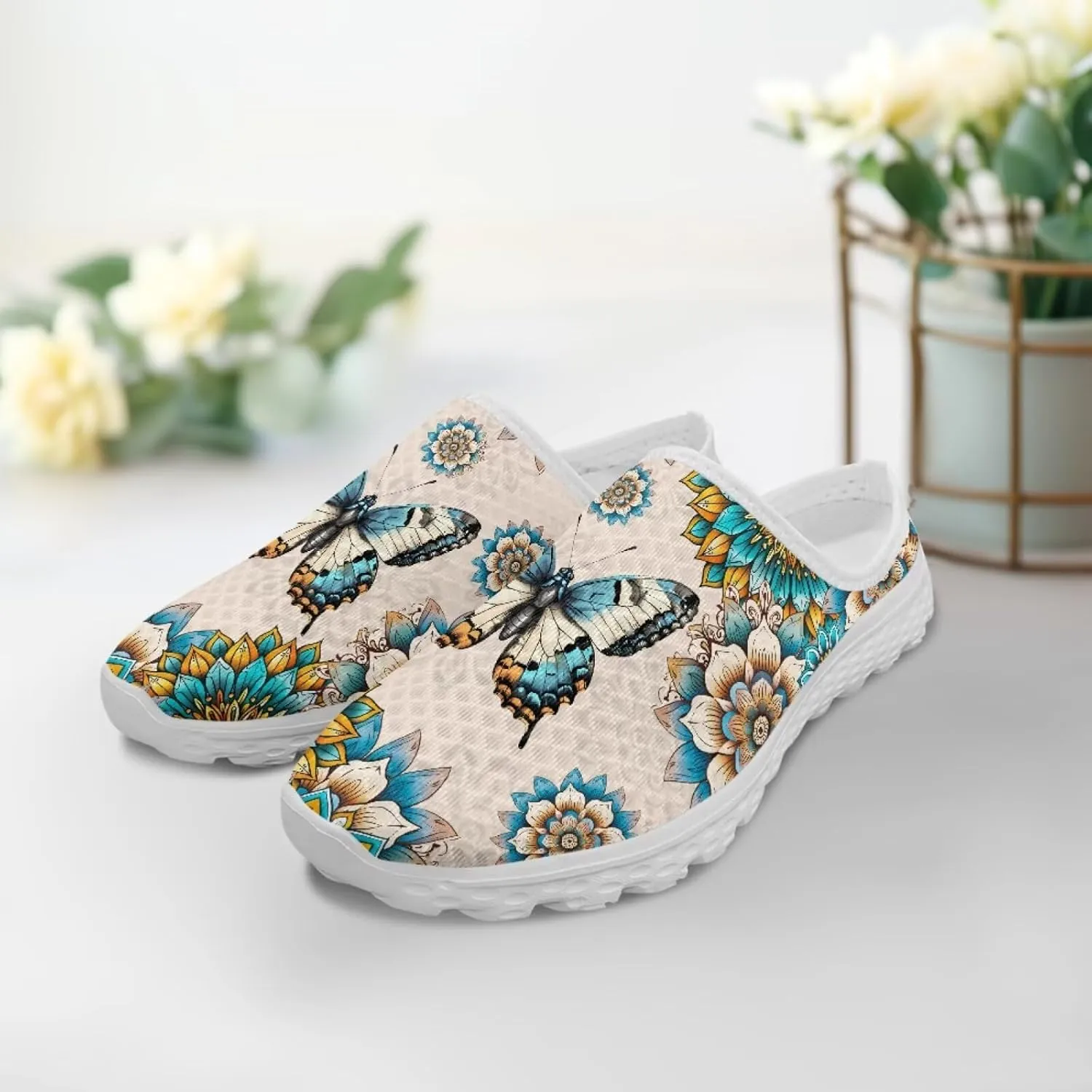 Mule Shoes for Women Summer Novelty Butterfly Outdoor Non-Slip Sneakers Hand Free Garden Walking Shoes Slip On