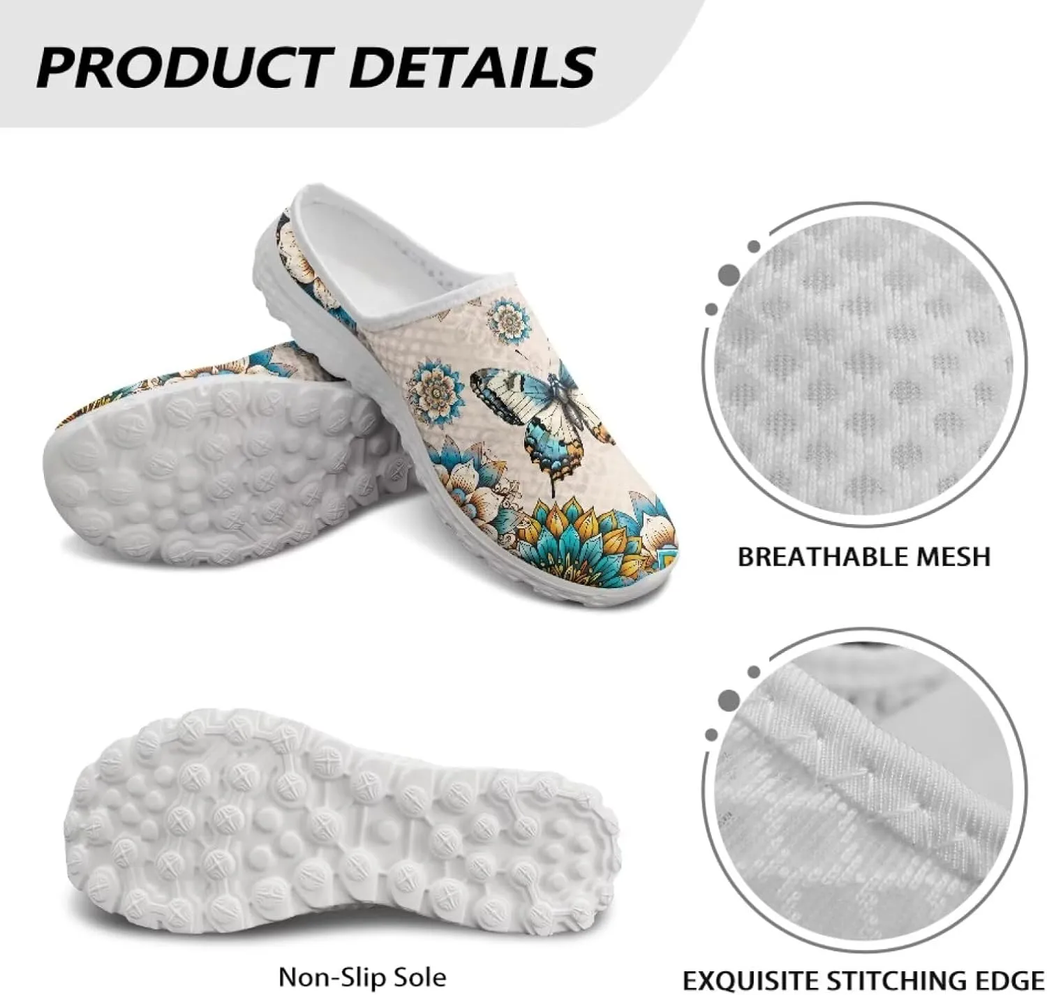 Mule Shoes for Women Summer Novelty Butterfly Outdoor Non-Slip Sneakers Hand Free Garden Walking Shoes Slip On