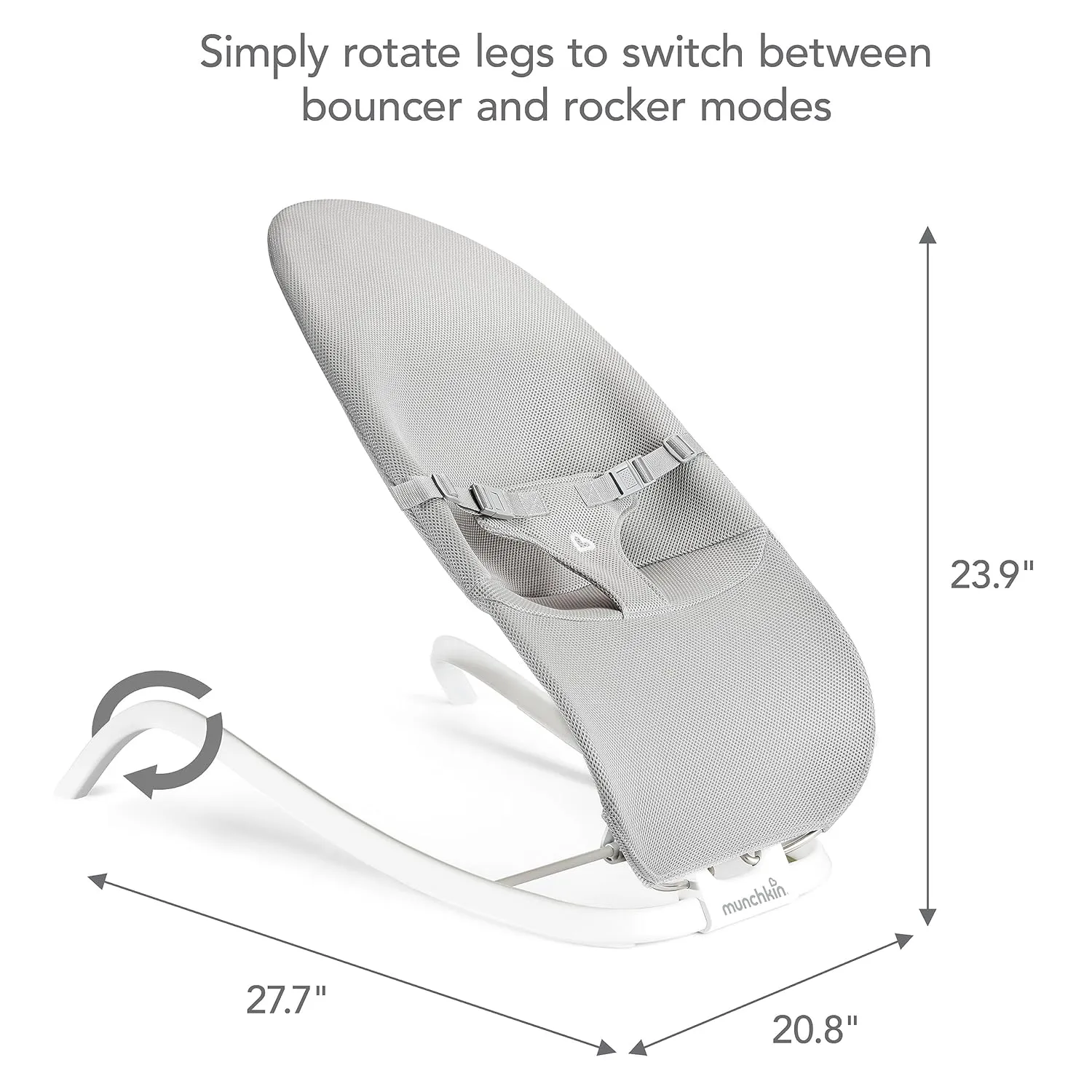Munchkin Spring Baby Bouncer and Rocker Seat, 2-in-1 Design, Portable and Lightweight with 3 Recline Positions, Grey