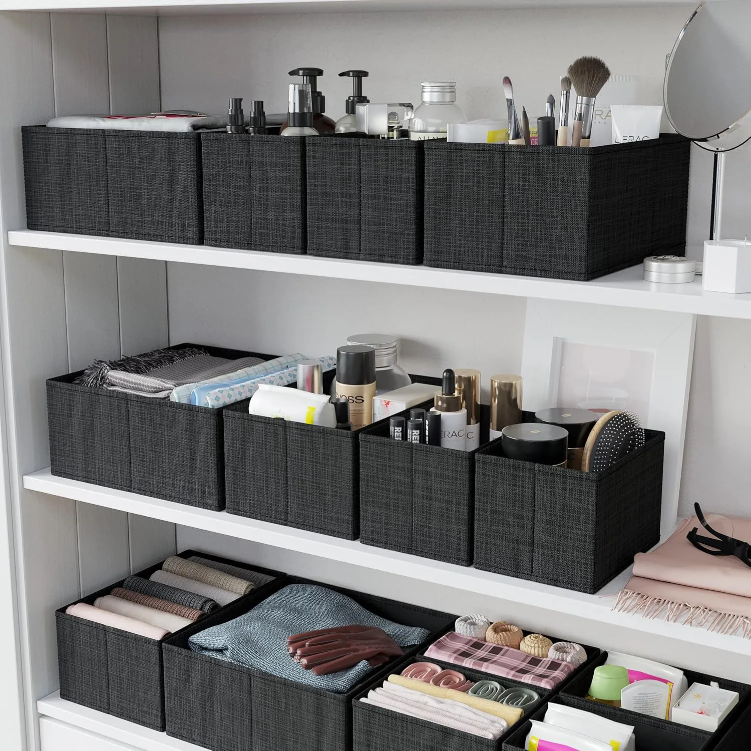 NEATERIZE Drawer Organizer Clothes Set of 12 Black - Dresser Organizer For Nursery, Bedroom, Closet
