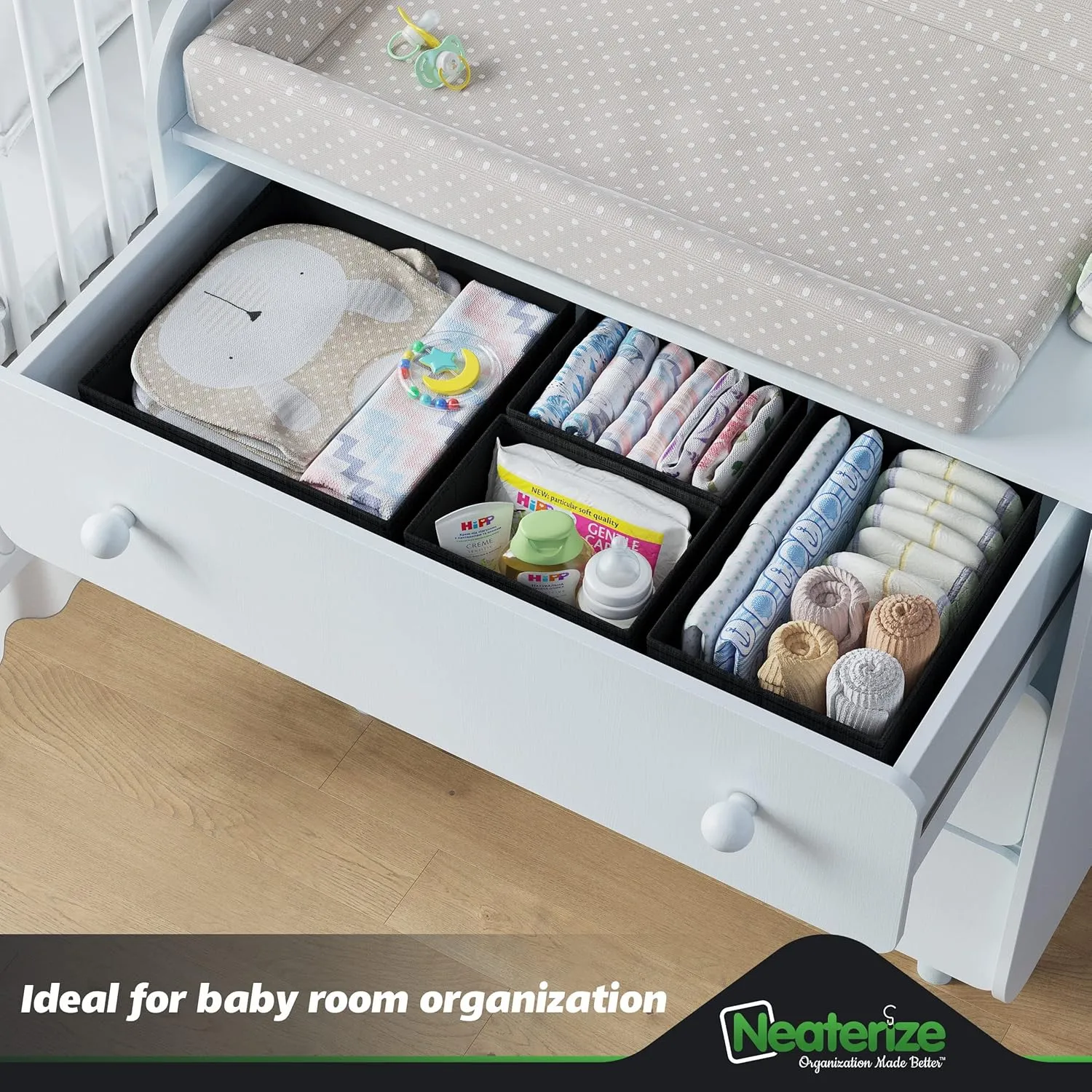 NEATERIZE Drawer Organizer Clothes Set of 12 Black - Dresser Organizer For Nursery, Bedroom, Closet
