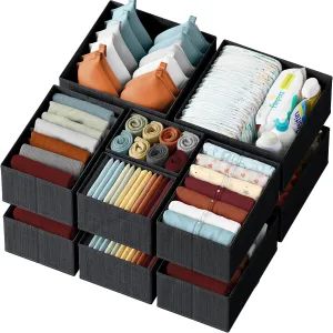NEATERIZE Drawer Organizer Clothes Set of 12 Black - Dresser Organizer For Nursery, Bedroom, Closet