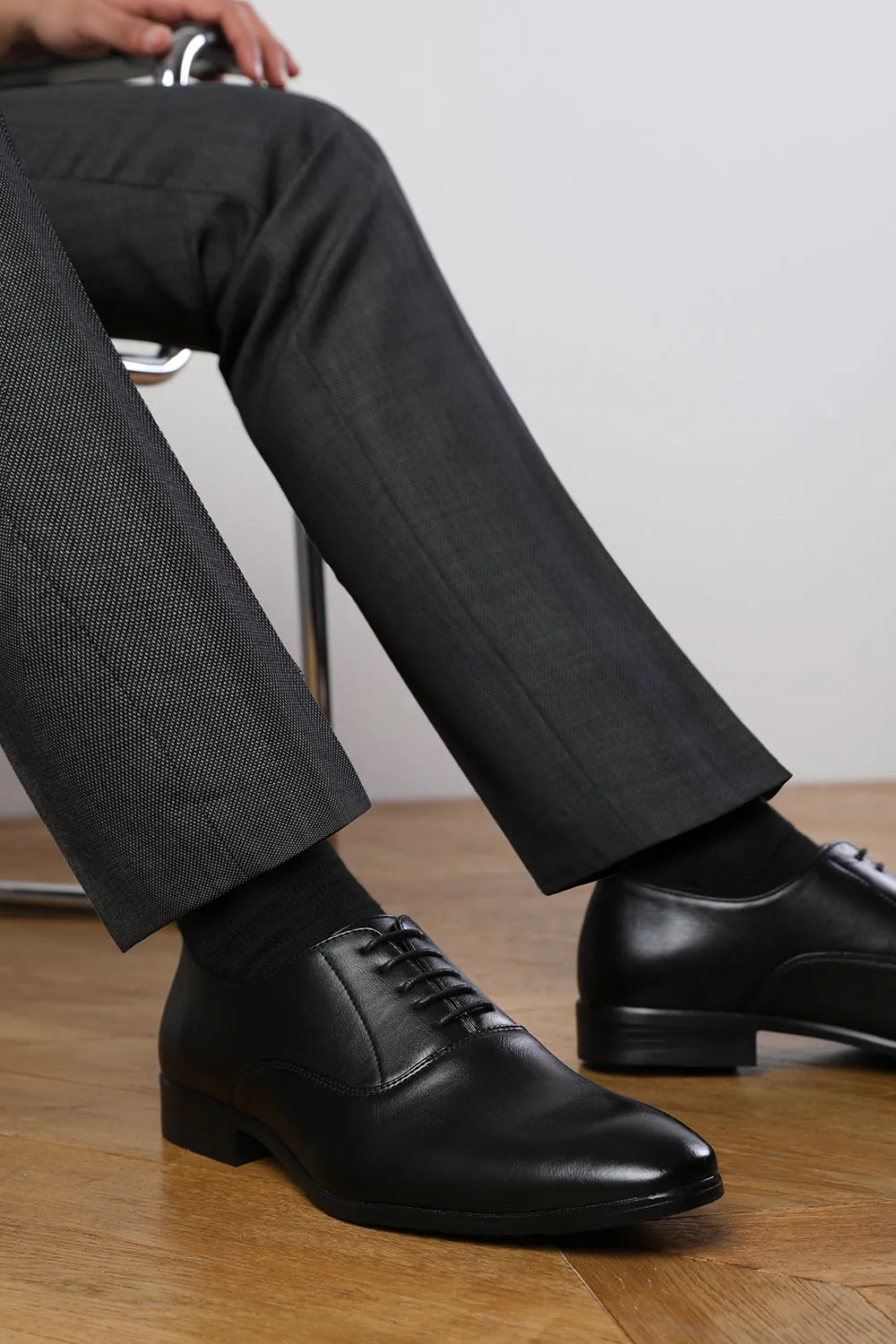 NICK OXFORD LACE UP WORK DRESS SHOES IN BLACK FAUX LEATHER