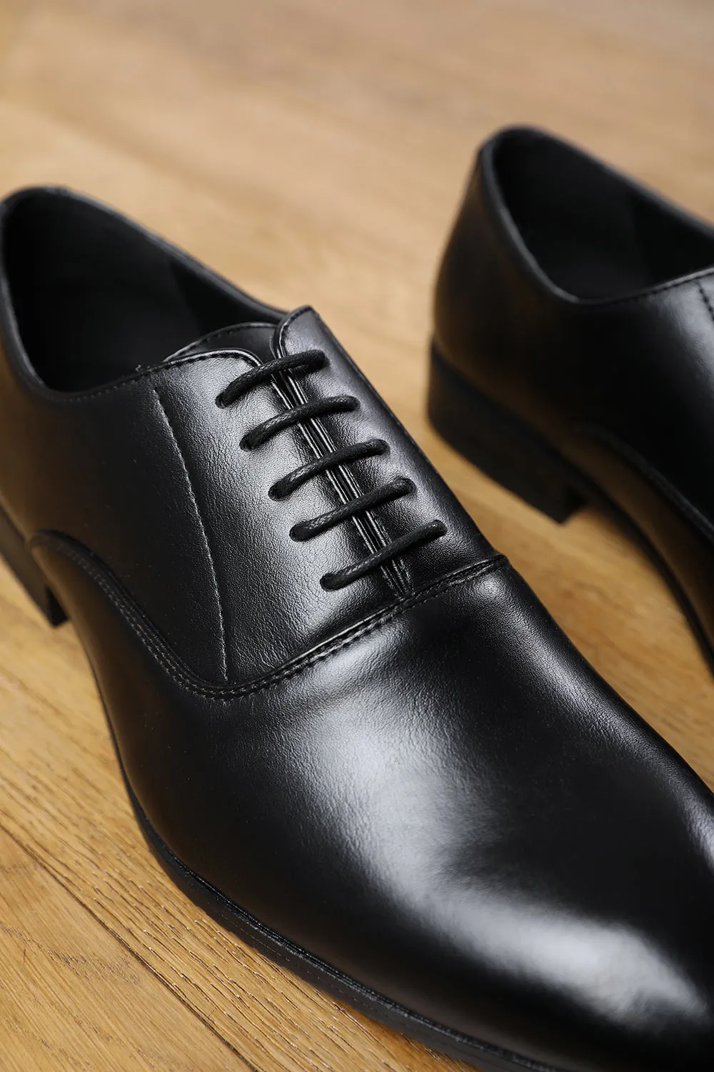 NICK OXFORD LACE UP WORK DRESS SHOES IN BLACK FAUX LEATHER