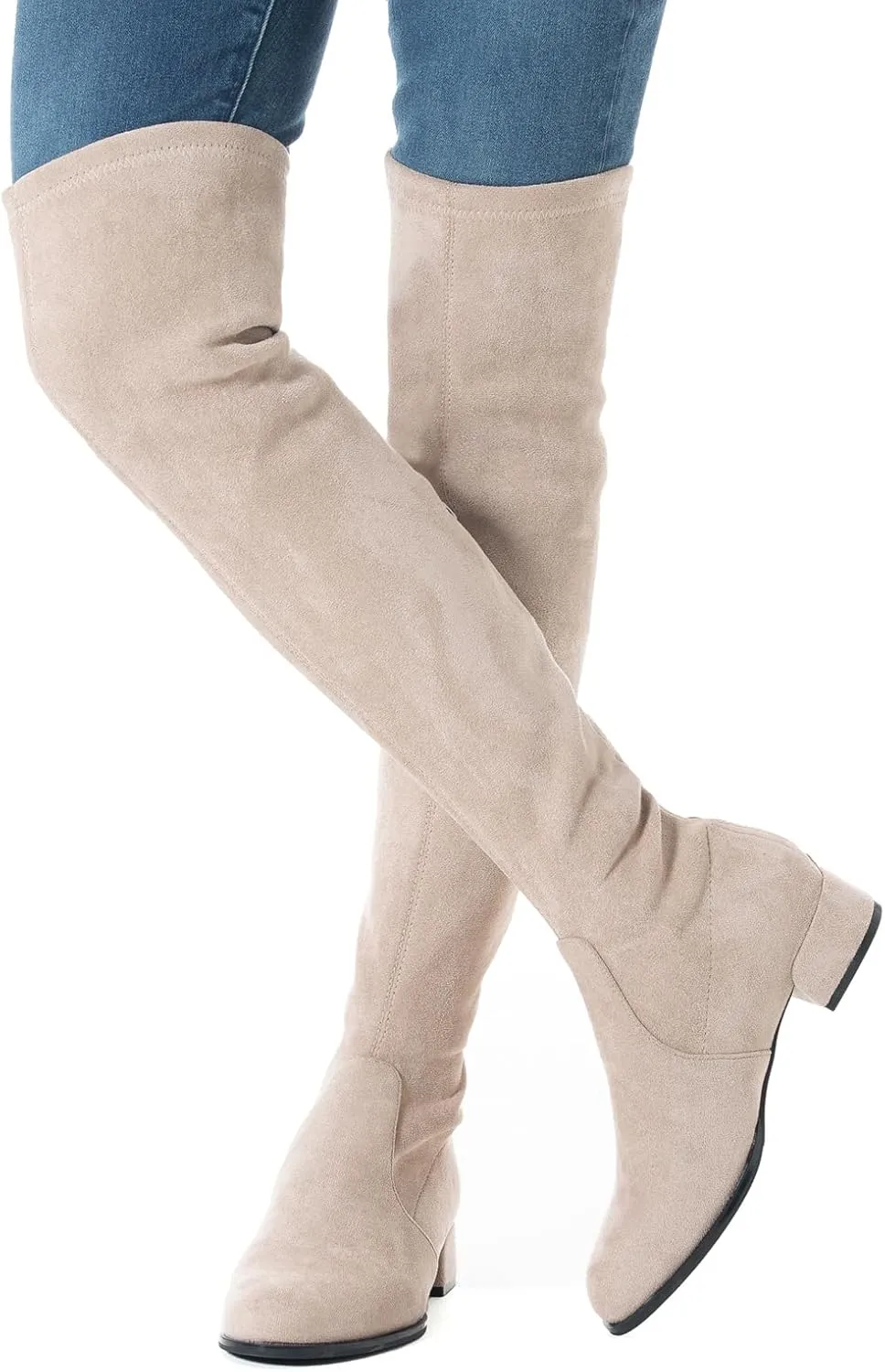 N.N.G Women Over the Knee Boots Thigh High Suede Block Winter Low Above Flat Long OTK Comfort Pointed toe