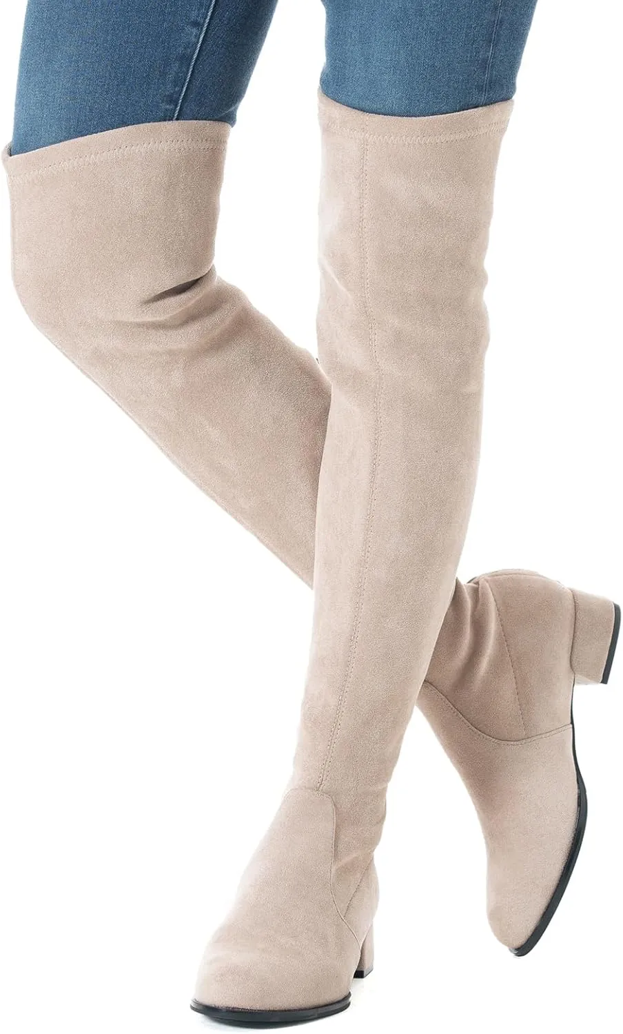 N.N.G Women Over the Knee Boots Thigh High Suede Block Winter Low Above Flat Long OTK Comfort Pointed toe