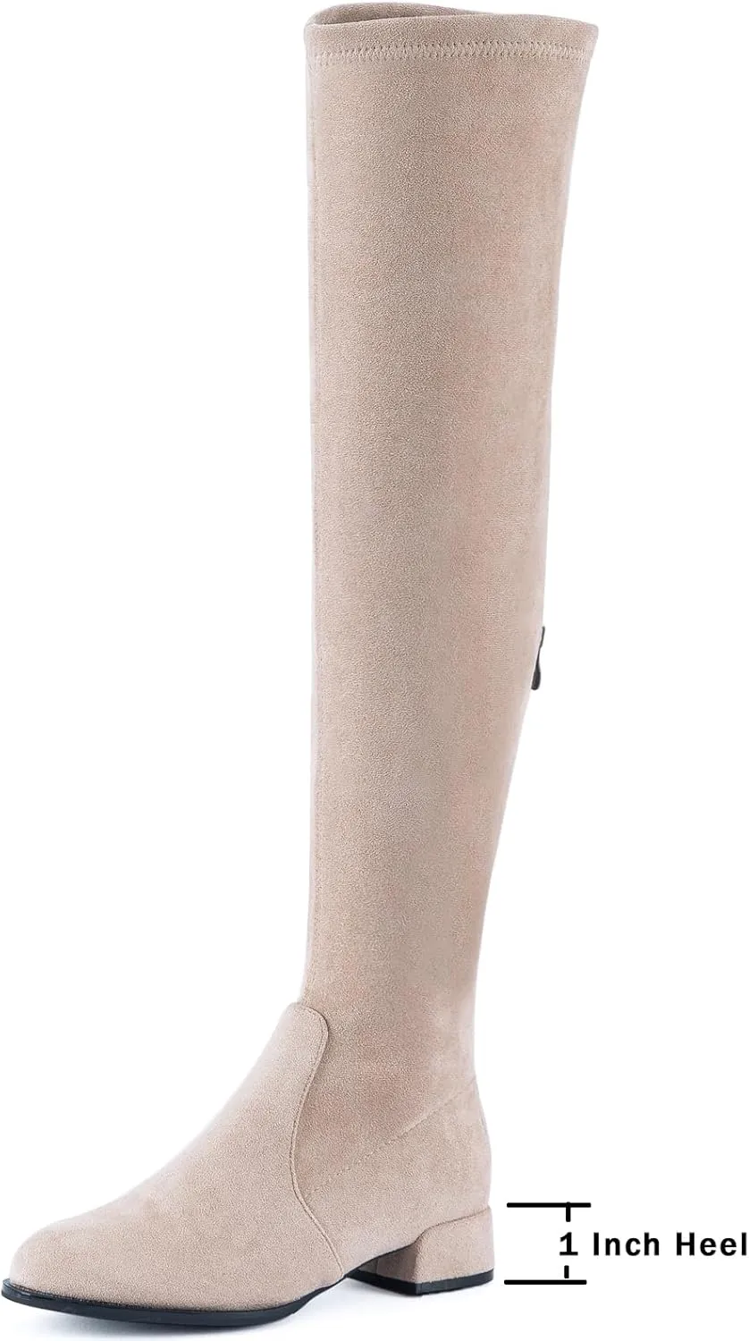 N.N.G Women Over the Knee Boots Thigh High Suede Block Winter Low Above Flat Long OTK Comfort Pointed toe