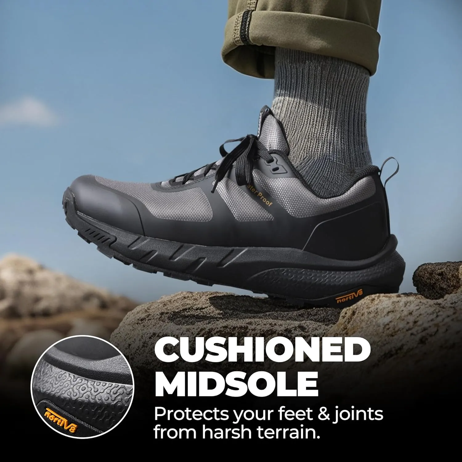 NORTIV 8 Men's Waterproof Hiking Shoes Lightweight Trekking Walking Fashion Sneakers with Arch Support for Camping Tennis Outdoor Training StreamRunner
