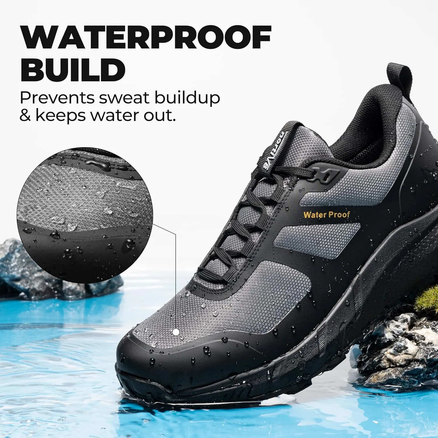 NORTIV 8 Men's Waterproof Hiking Shoes Lightweight Trekking Walking Fashion Sneakers with Arch Support for Camping Tennis Outdoor Training StreamRunner