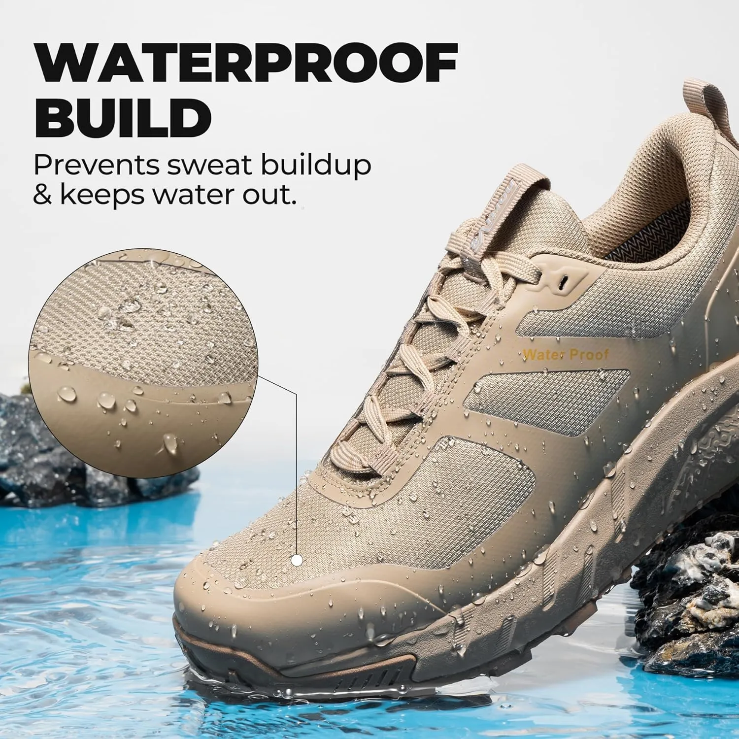 NORTIV 8 Men's Waterproof Hiking Shoes Lightweight Trekking Walking Fashion Sneakers with Arch Support for Camping Tennis Outdoor Training StreamRunner