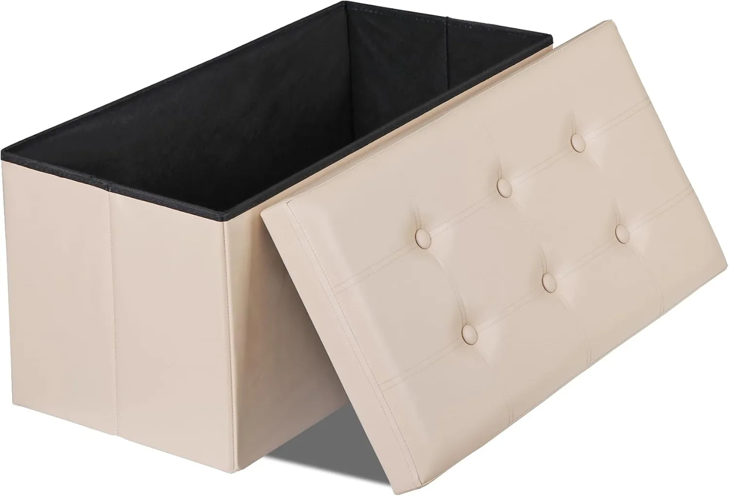 Nova Microdermabrasion 30 Inches Folding Storage Ottoman Bench with Divider Padded Seat, Large Storage Footrest Faux Leather Chest for End of Bedroom Living Room Dorm, Beige