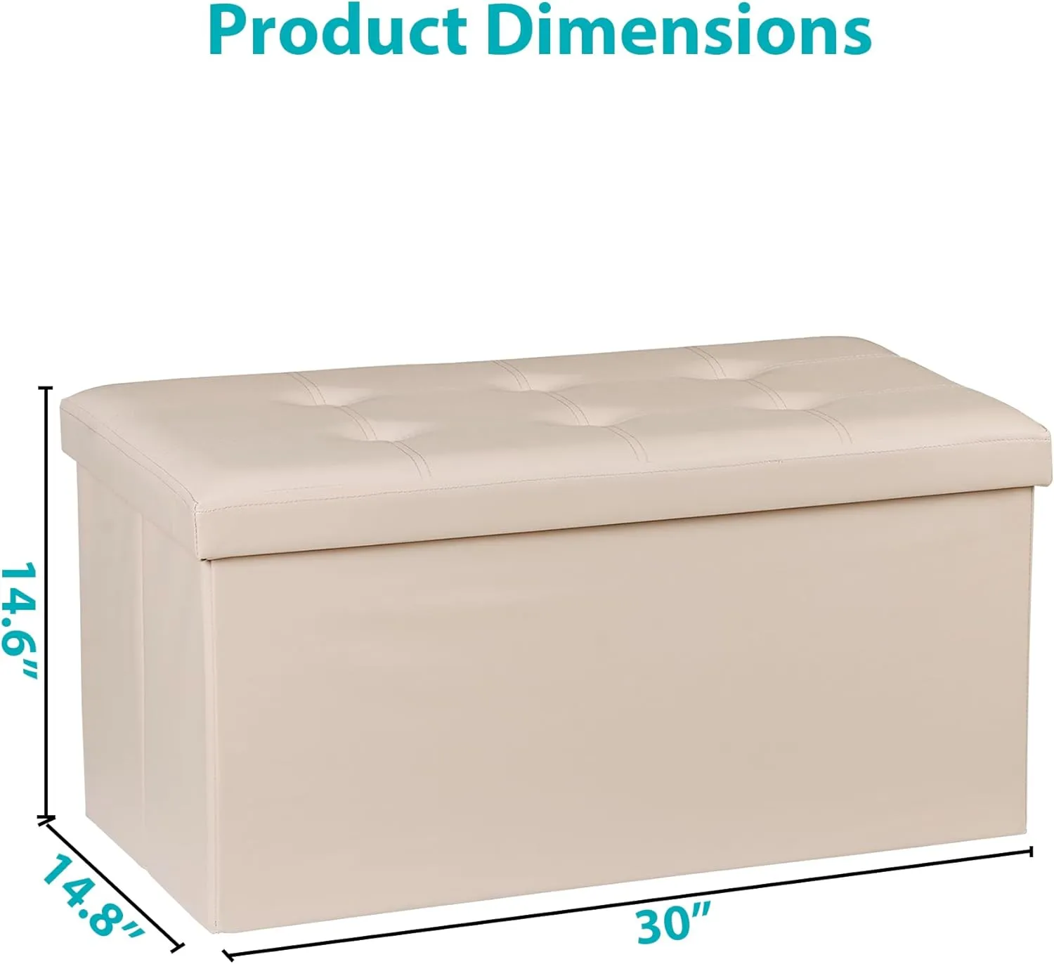 Nova Microdermabrasion 30 Inches Folding Storage Ottoman Bench with Divider Padded Seat, Large Storage Footrest Faux Leather Chest for End of Bedroom Living Room Dorm, Beige