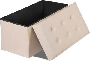 Nova Microdermabrasion 30 Inches Folding Storage Ottoman Bench with Divider Padded Seat, Large Storage Footrest Faux Leather Chest for End of Bedroom Living Room Dorm, Beige