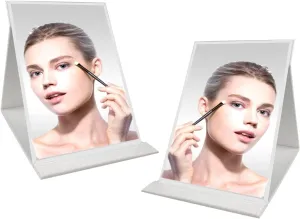 ONICORN® Foldable Makeup Mirror with Stand, Compact Portable Folding Free Standing Travel Vanity Mirror, Frameless PU Leather (White-Pack of 2)