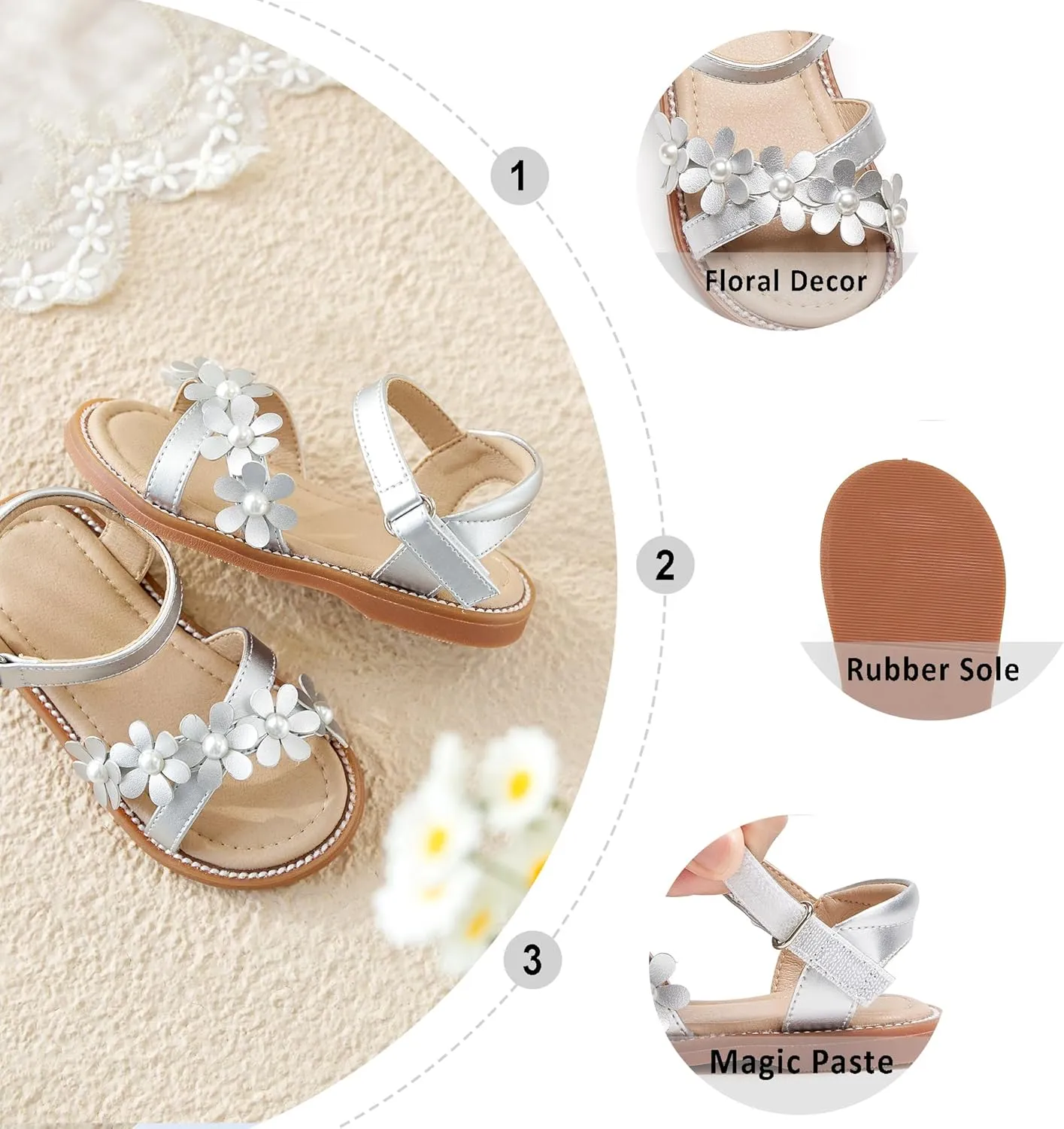 Otter MOMO Girls Open Toe Princess Flat Sandals with Comfort Sole Summer Sandals