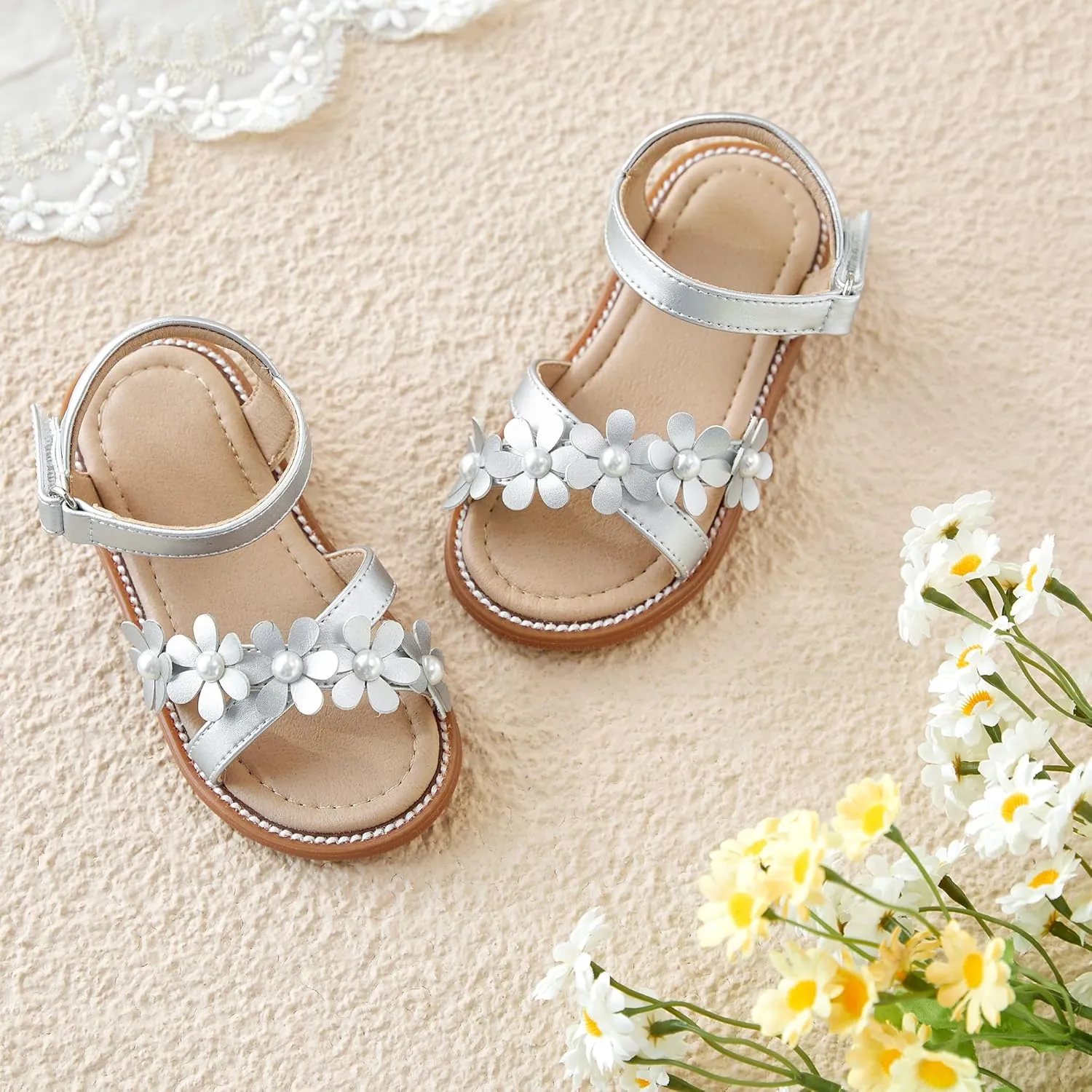 Otter MOMO Girls Open Toe Princess Flat Sandals with Comfort Sole Summer Sandals