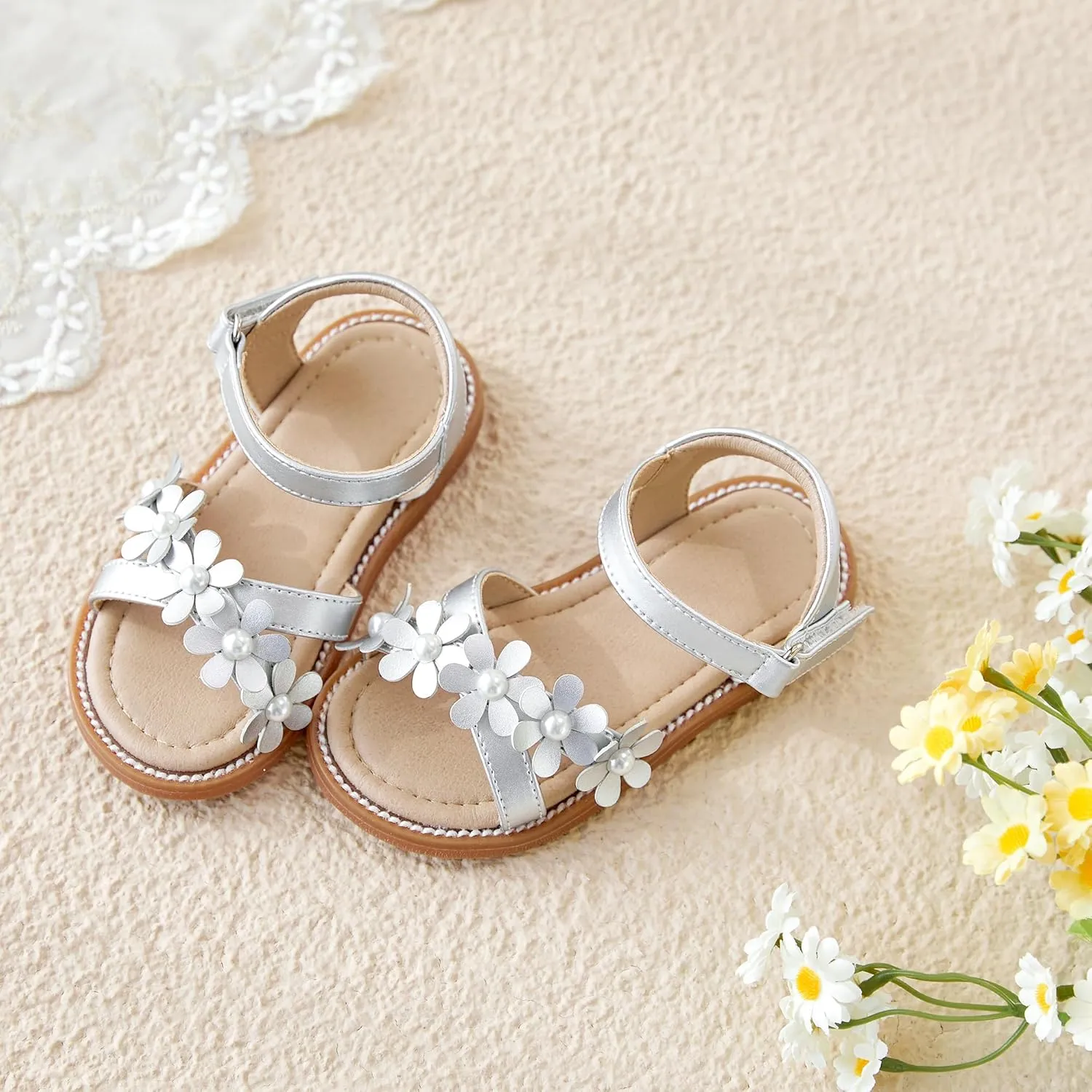 Otter MOMO Girls Open Toe Princess Flat Sandals with Comfort Sole Summer Sandals